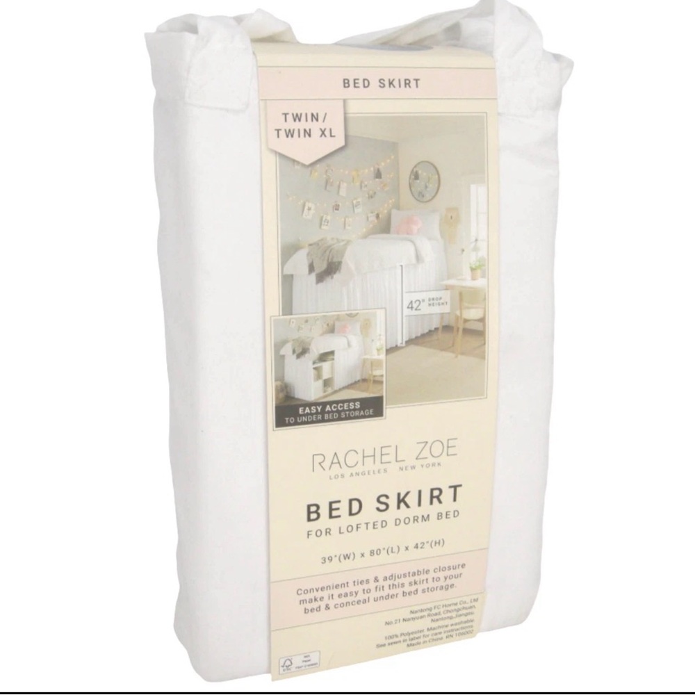 Rachel Zoe Twin or Twin XL Bed Skirt 39" x 80" x 42" Lofted Dorm Bed White - Picture 6 of 15